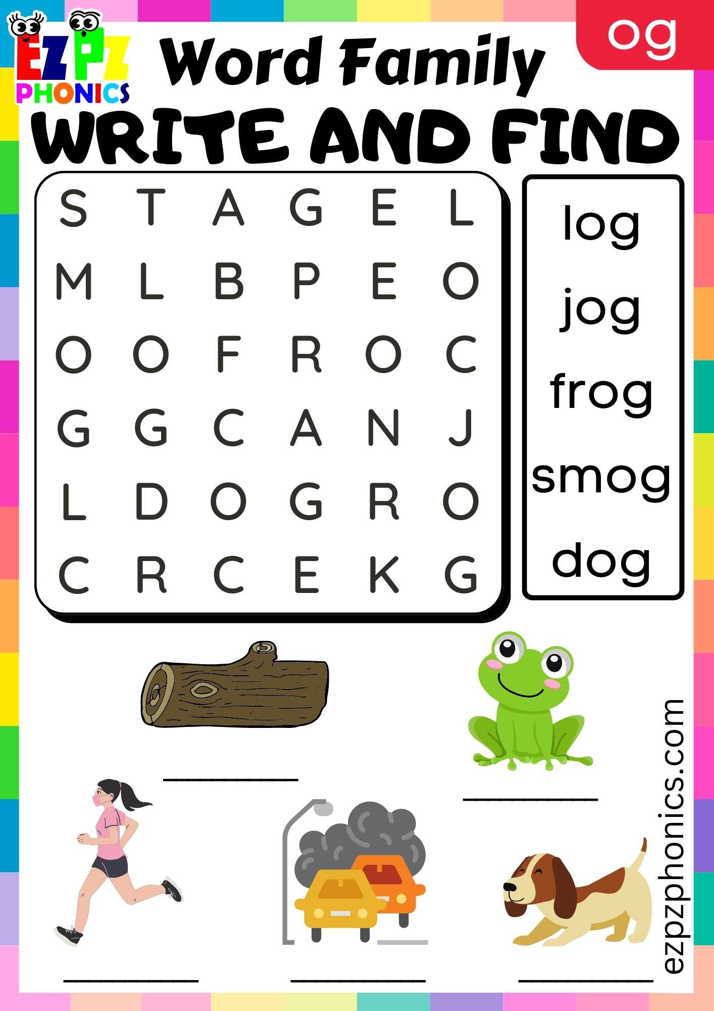 OG Words Write And Find Phonics Word Families Worksheet